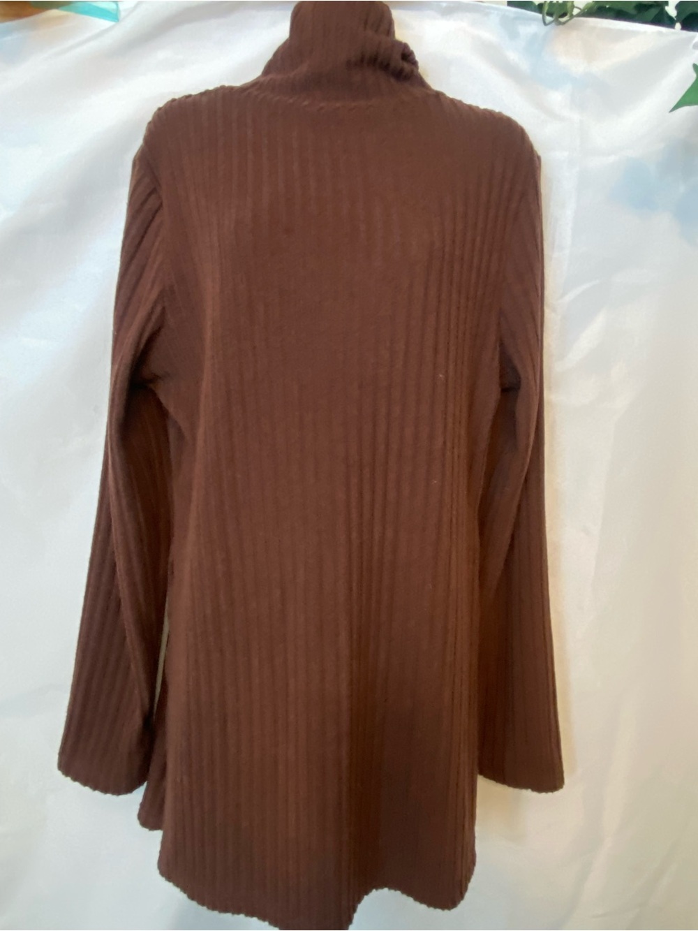 SHEIN Cocoa Brown Ribbed Turtleneck Long Sleeve Vertical Burnout Stripes Tunic